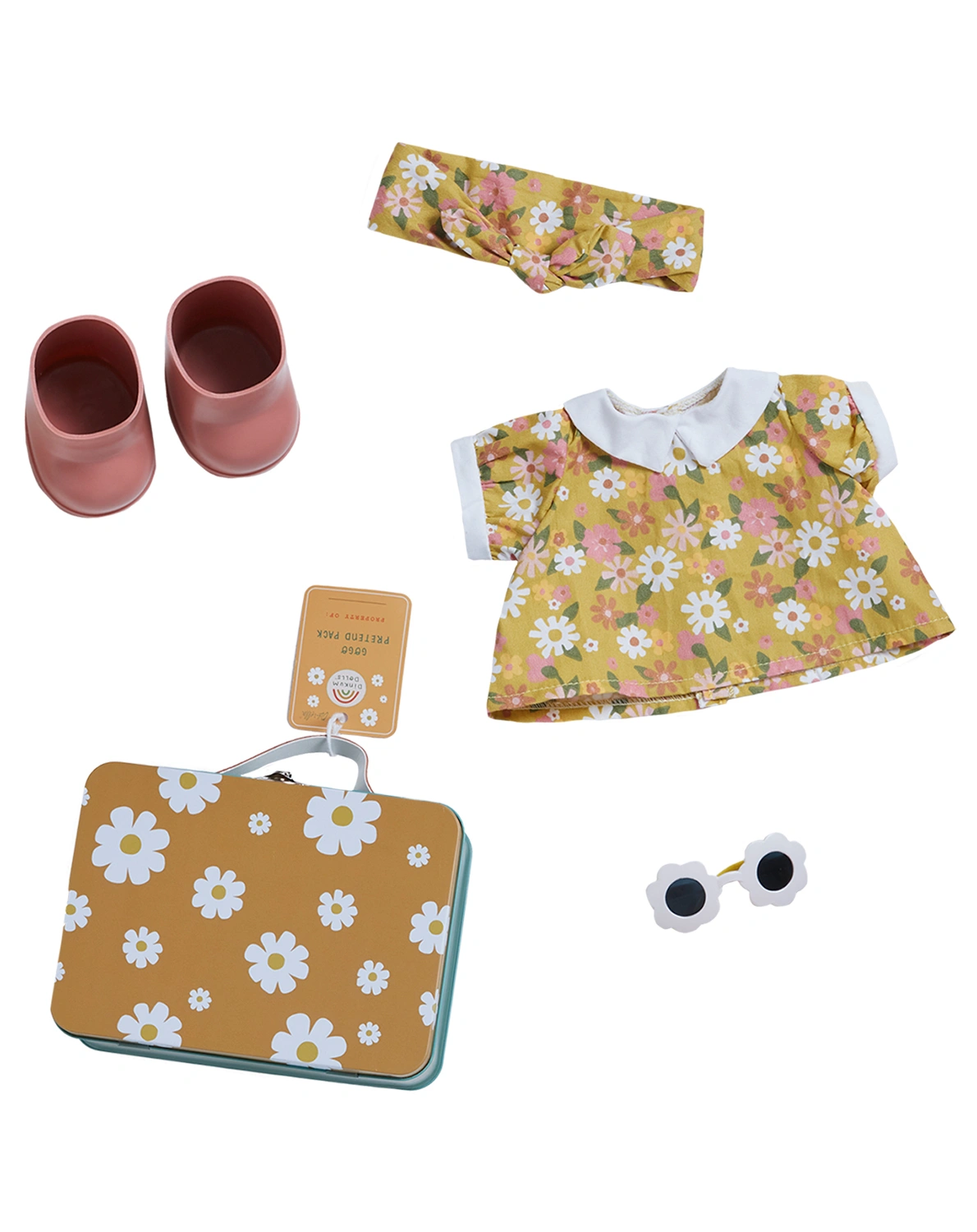 Puppenzubehör PUPPENKOFFER - PRETEND (35cm) 5-teilig in gelb/rosa