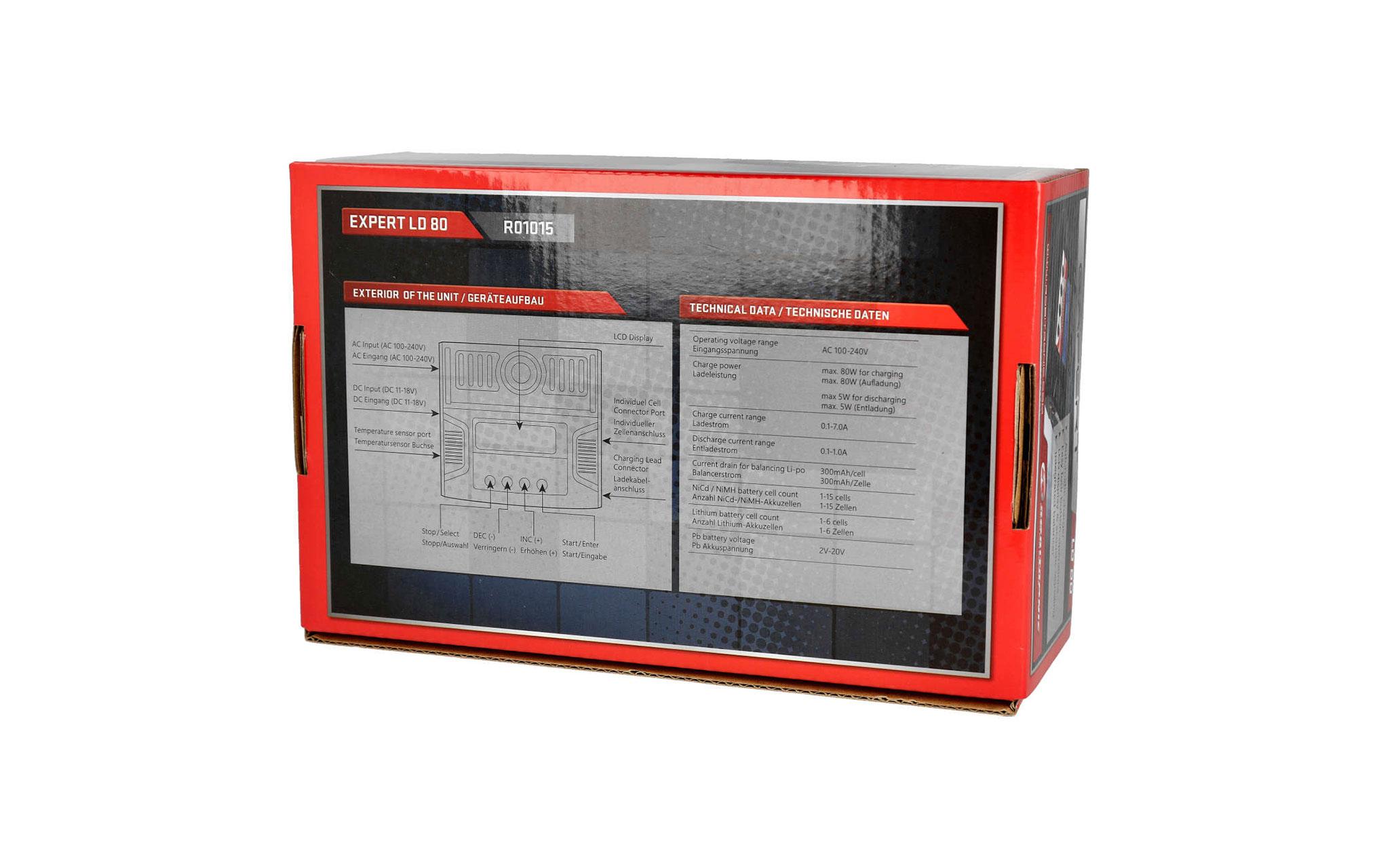 Ladegerät Expert LD 80 80W AC/DC, 1-6SModellbau Ladegerät für 1-6S LiPo und 1-15 Zellen NiMH Akkus