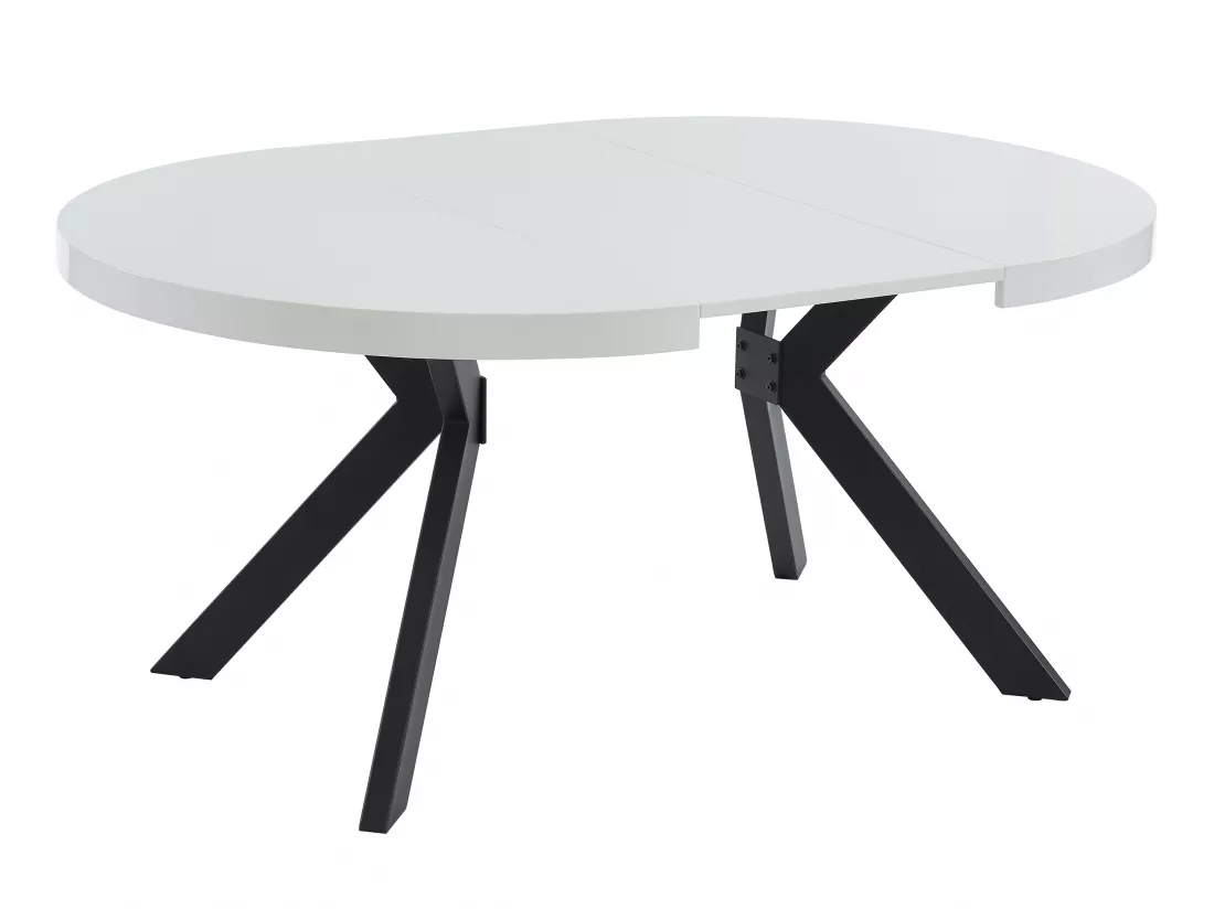 Table à manger extensible 4 à 8 personnes en MDF et acier - Blanc laqué et noir - KOMONI