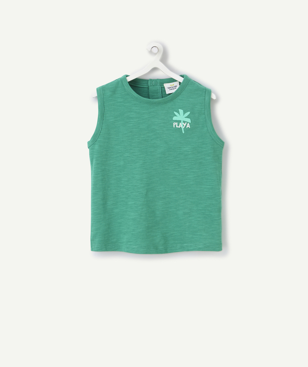 débardeur bébé garçon en coton bio vert motif brodé