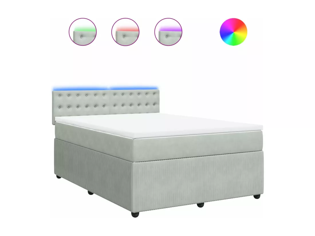 Sommier à lattes de lit et matelas Gris clair 140x190cm Velours