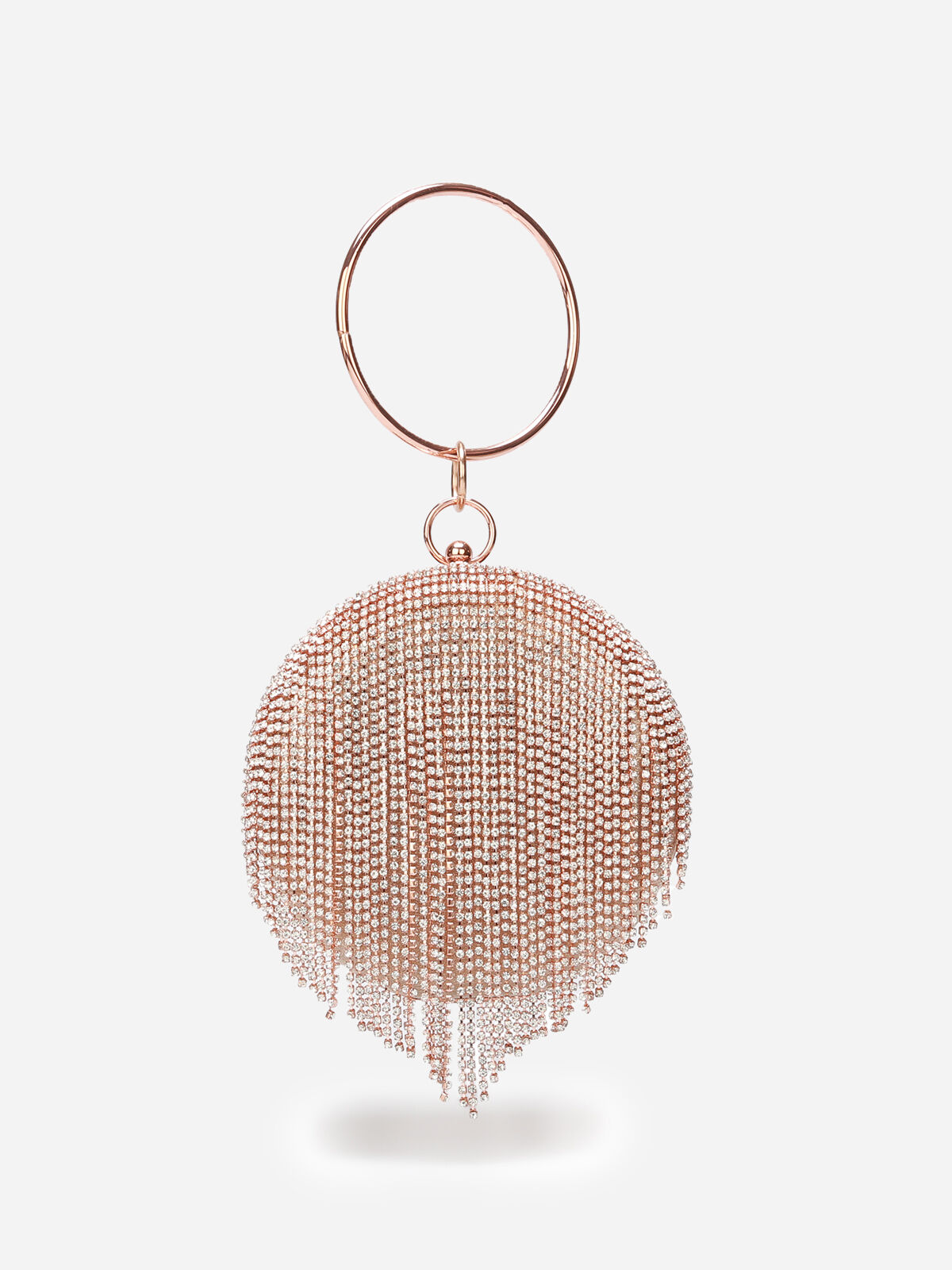 Minaudière ronde avec franges à strass- Doré rose