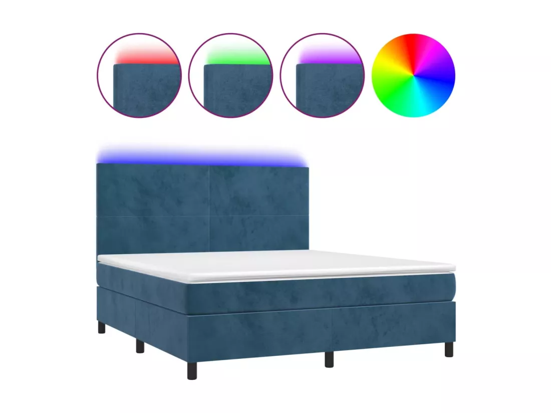 Sommier tapissier matelas et LED Bleu foncé 180x200 cm Velours