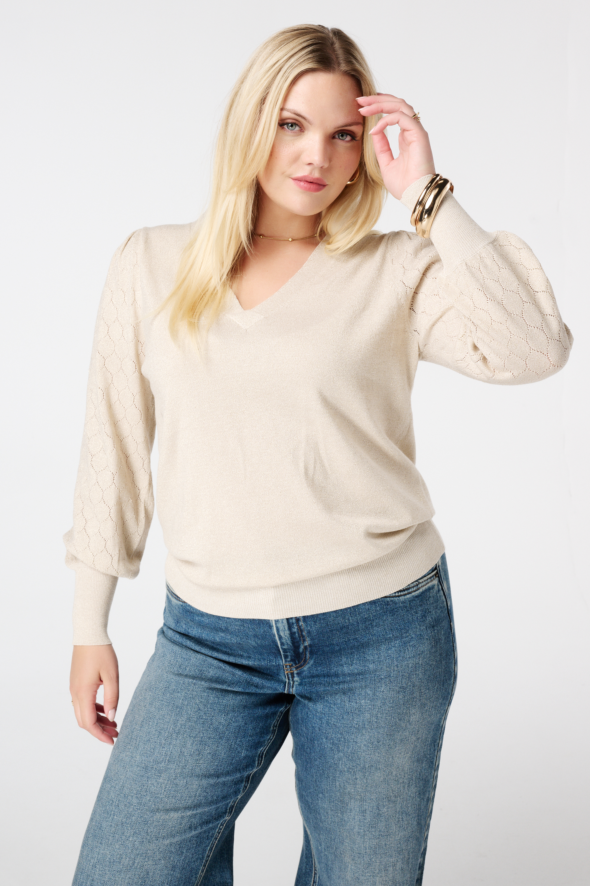 Trui met lurex en details op de mouwen Kit