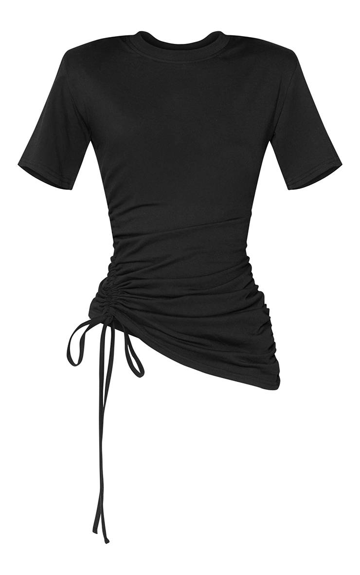 Noir T-shirt Oversize À Épaulettes Et Fronces Ajustables