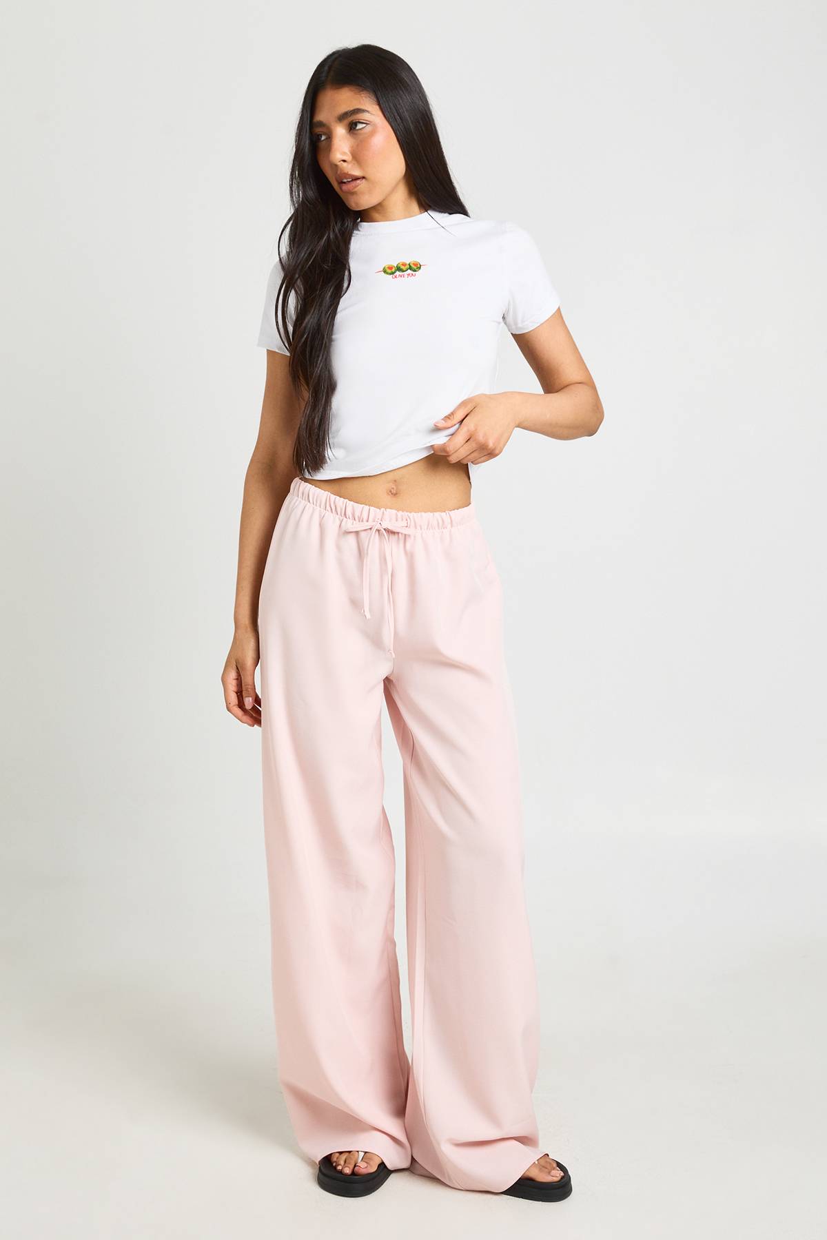 boohoo Pantalon Large Taille Haute Tissé Avec Taille Élastiquée Et Cordon De Serrage