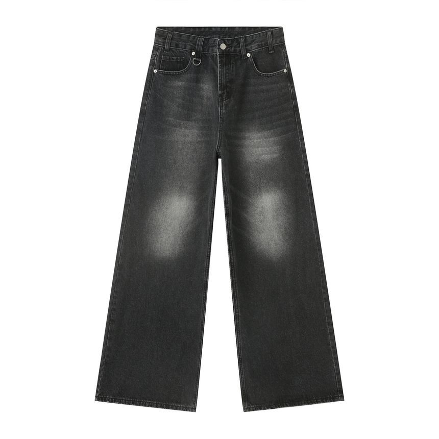 FAERIS - Mid Rise Washed Wide Leg Jeans
