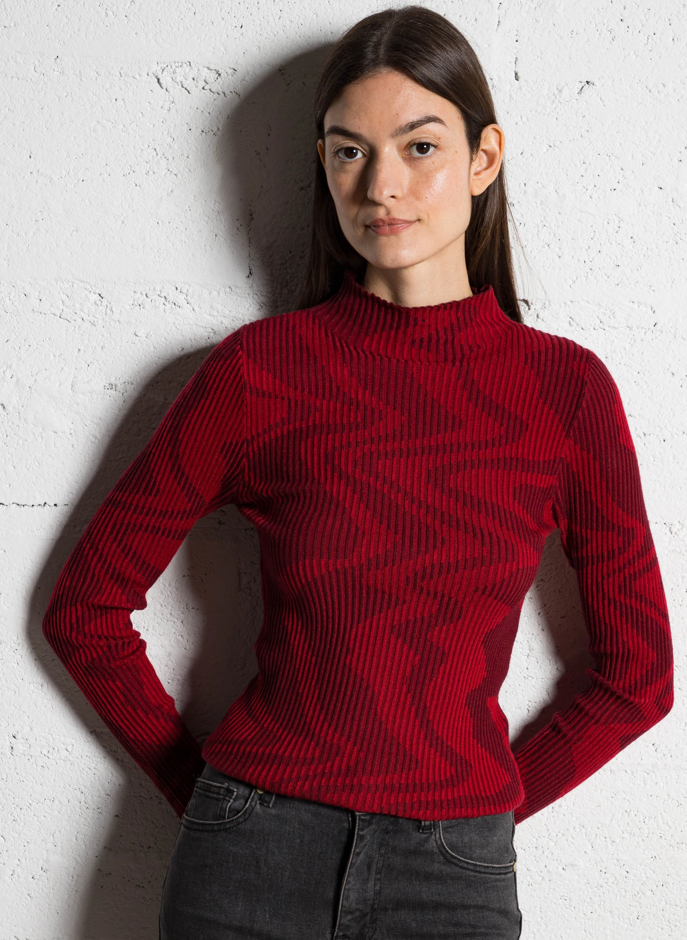 Top col cheminé en maille | Rouge