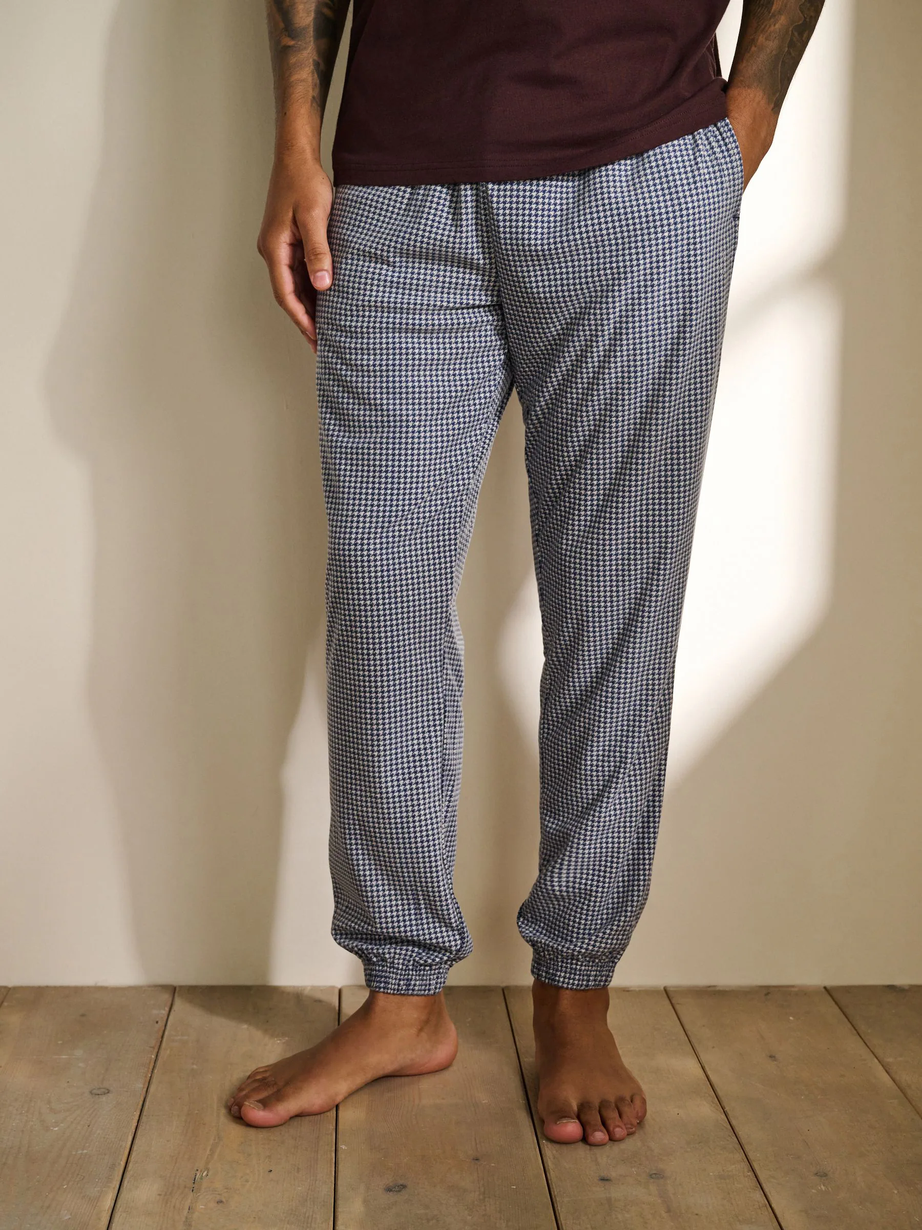 Blauw geruit - Motionflex Cosy Pyjama's met korte mouwen en boorden