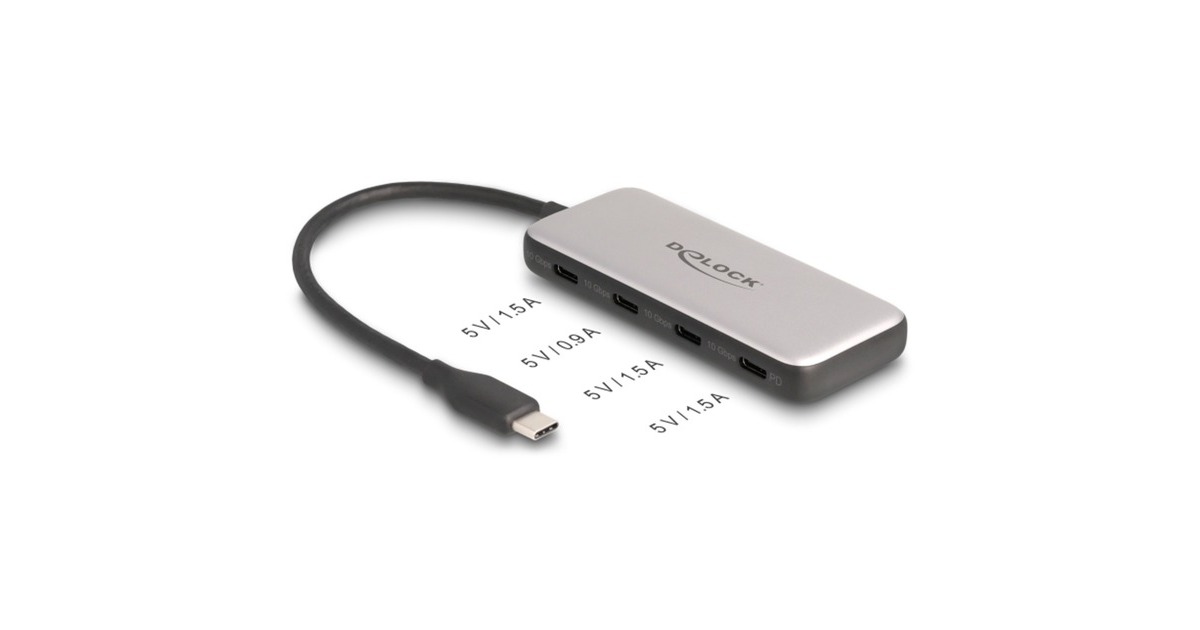DeLOCK4-Port USB-C + PD 85 Watt usb-hub  (Grijs)