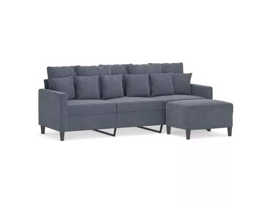 Canapé à 3 places avec repose-pieds Gris foncé 180 cm Velours