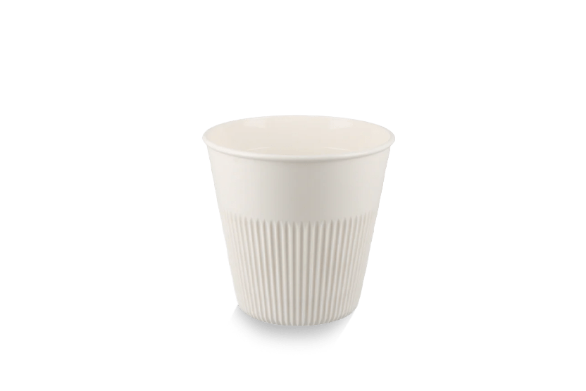 Herbruikbare koffiebeker 230cc 8oz Ø89mm geribbeld wit