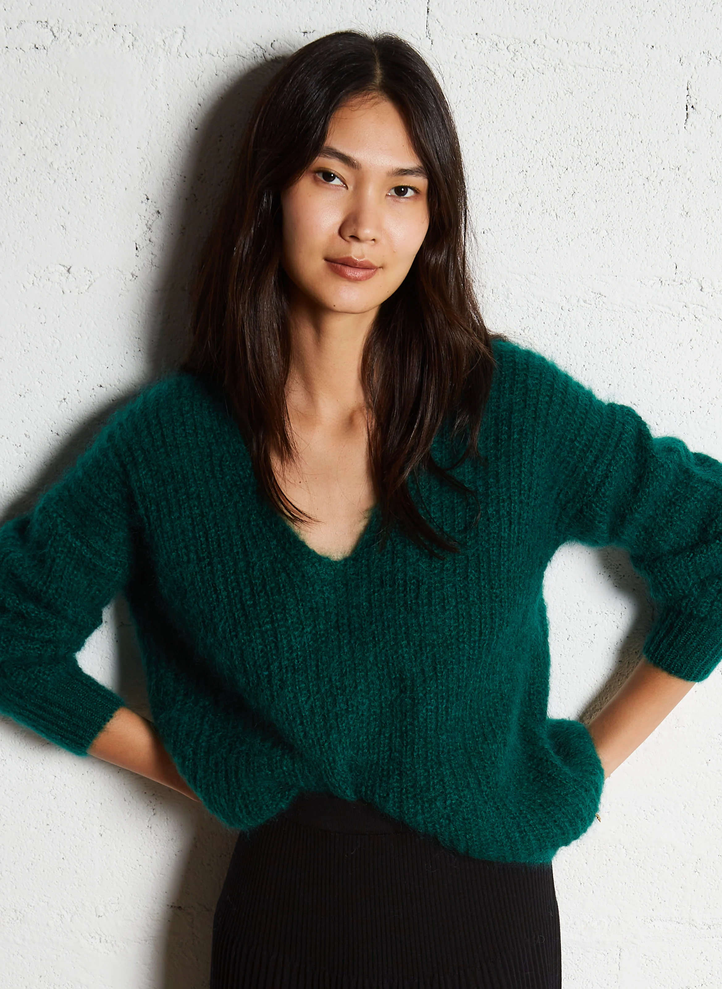 CHARLIE - Pull col V en laine mélangée | Vert