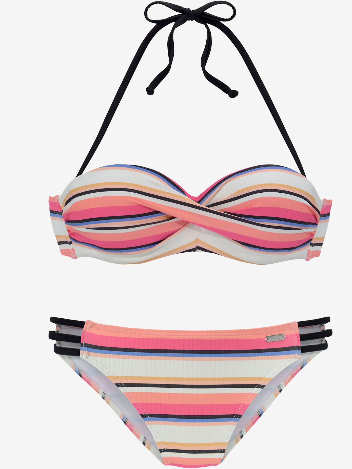 Maillot de bain bandeau à armatures motif rayé tendance