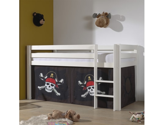VIPACK - Lit mi-hauteur 90x200 sommier inclus housse pirate pino - bl...