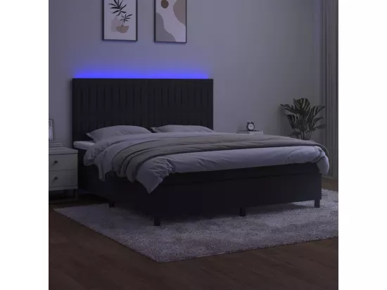 Sommier tapissier avec matelas et LED Noir 180x200 cm Velours