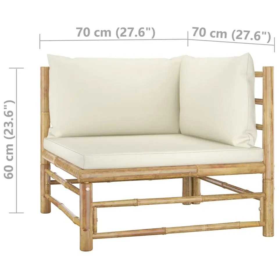 vidaXL - Loungeset - Crèmewitte - Bamboe - 5 stuks - Met kussens