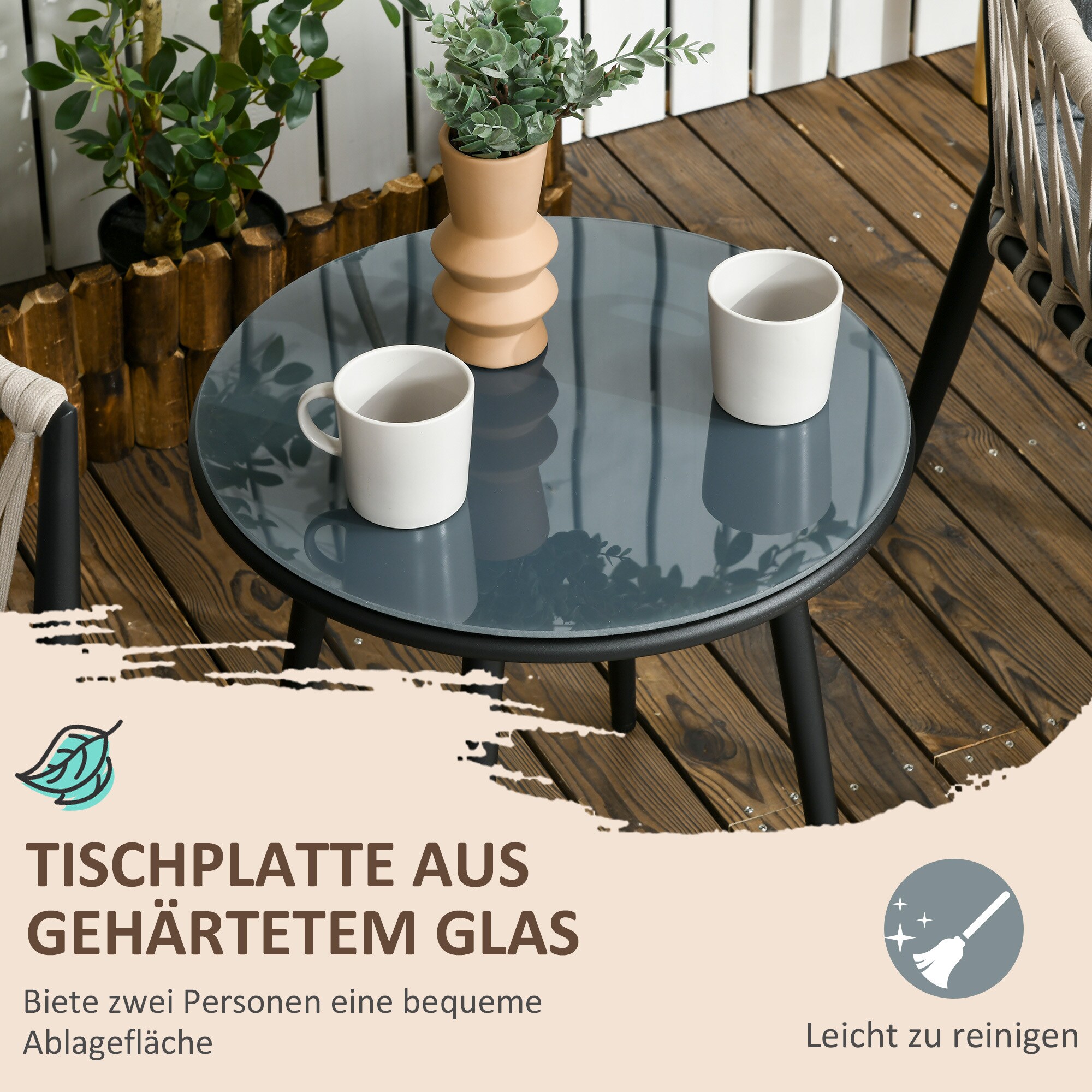 Outsunny Bistro-Set mit Sitzkissen grau 57L x 60B x 75H cm