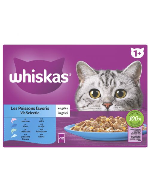 Whiskas 1+ Selectie In Gelei Maaltijdzakjes Multipack - Kattenvoer - Vis 12x85 g