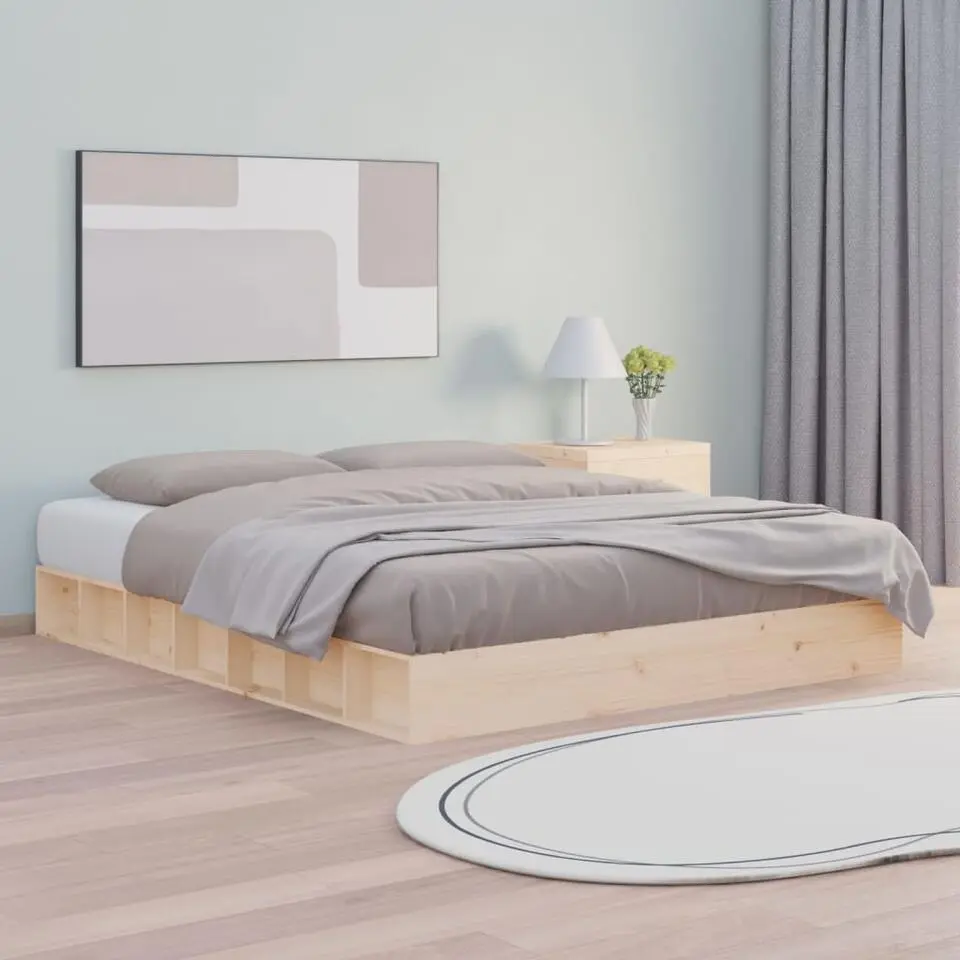 vidaXL - Bed frame met opbergruimte - Naturel - Massief hout - 1400x200 cm
