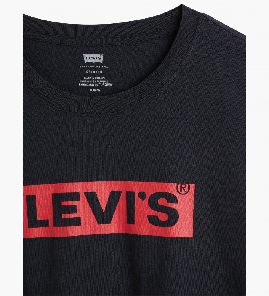 Camiseta Levi's preta de manga comprida com estampa e modelagem relaxada
