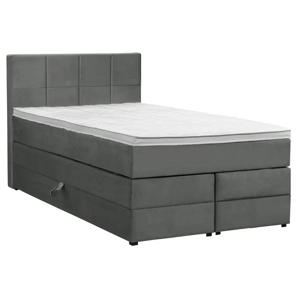 Boxspring met opbergruimte Liv geblokt - grijs - 120x200 cm
