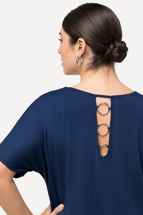 T-Shirt, Rücken-Cut-Out, Zierringe, V-Ausschnitt, Halbarm