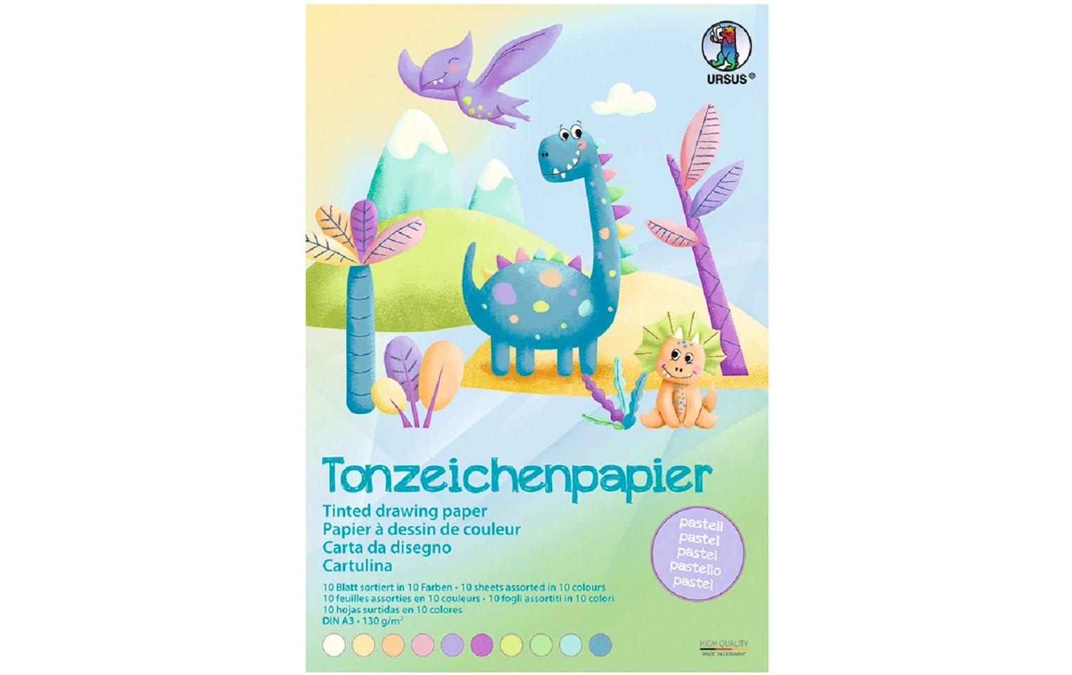 Tonzeichenpapier A3, 130 g/m², 10 Blatt, 10 FarbenTonzeichenpapier-Block
