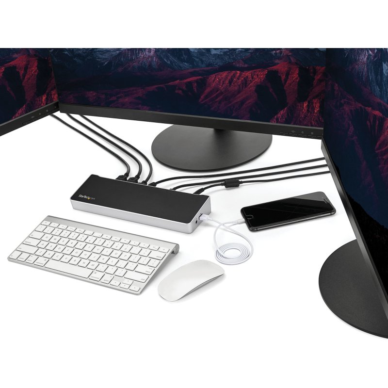 StarTech.com Station d'Accueil USB-C 4K, Station d'Accueil pour Moniteur Triple UHD 4K, Mac & Windows, USB C vers HDMI & DisplayPort, 100W Power Delivery, Hub 5x USB 5Gbps