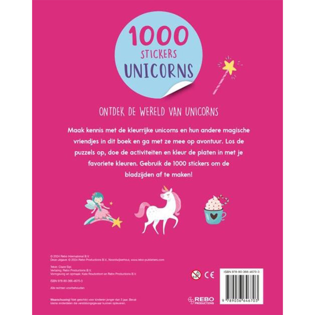 uitgeverij rebo activiteitenboek met stickers - unicorns 1000 stickers