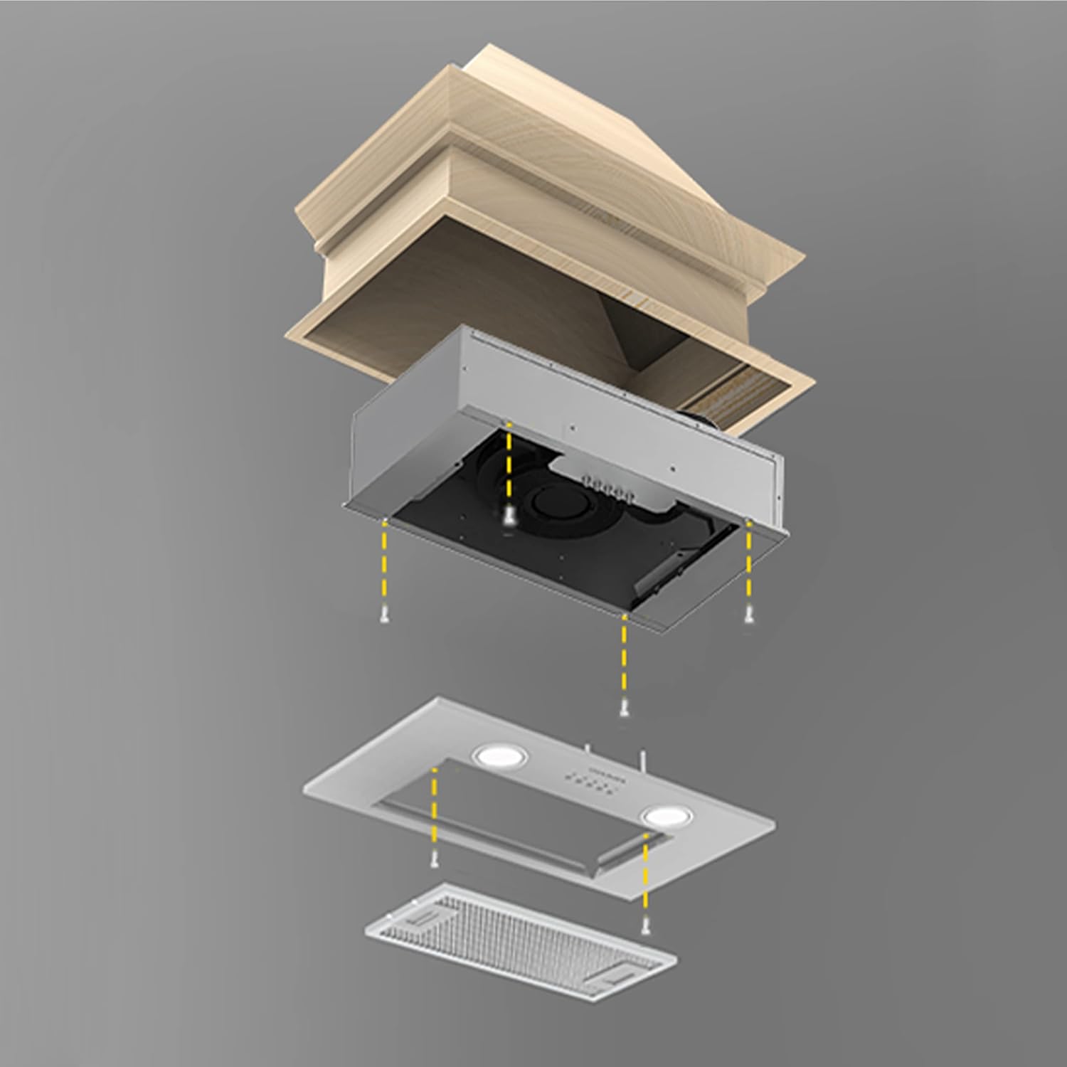 CIARRA CBCS5913A Einbau Dunstabzugshaube Lüfterbaustein 52cm breit 300m³/h Abluft Einbauhaube aus Edelstahl 3 Leistungsstufen Kompatibler CBCF005 Aktivkohlefilter