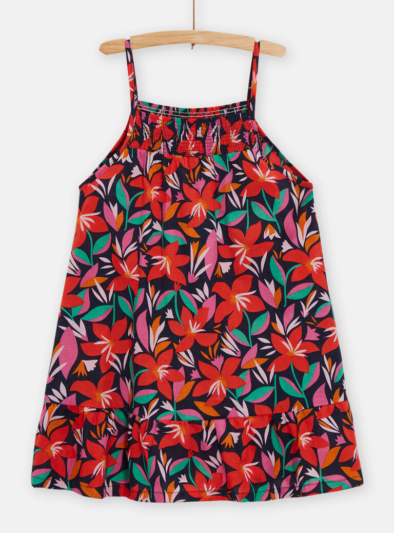 Robe à bretelles bleu minuit imprimé lys pour fille