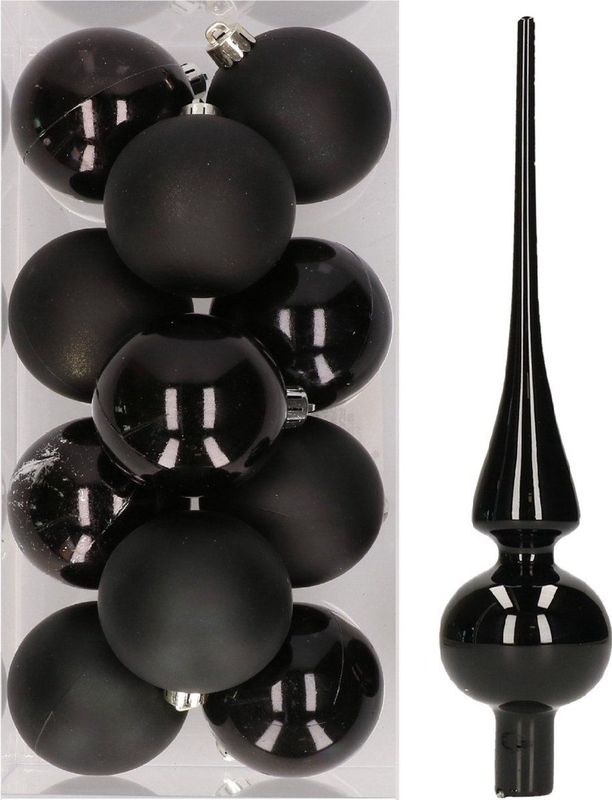 Decoris - Kerstballen Set - 12x Zwart - Kunststof - Mat/Glans - Kerstversiering