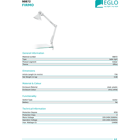 Firmo bordlampe - hvid