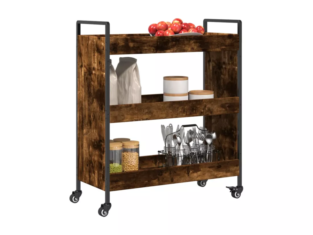 Chariot de cuisine chêne fumé 70x30x82 cm bois d'ingénierie