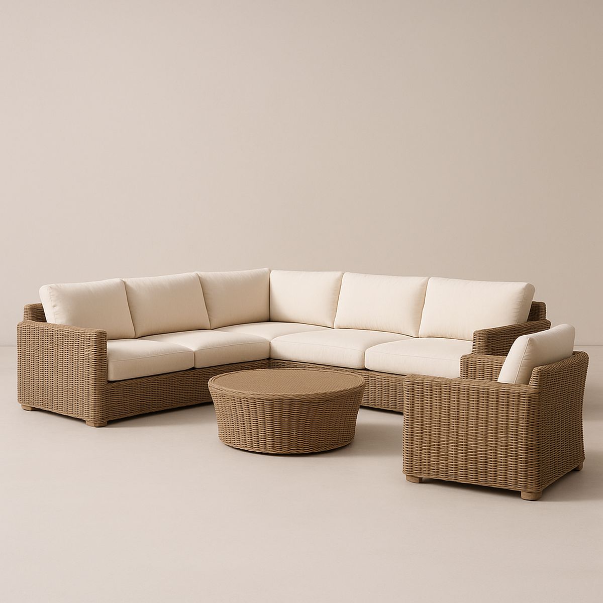 Polyrattan Ecksofa Set mit Kissen Hellbraun/Beige