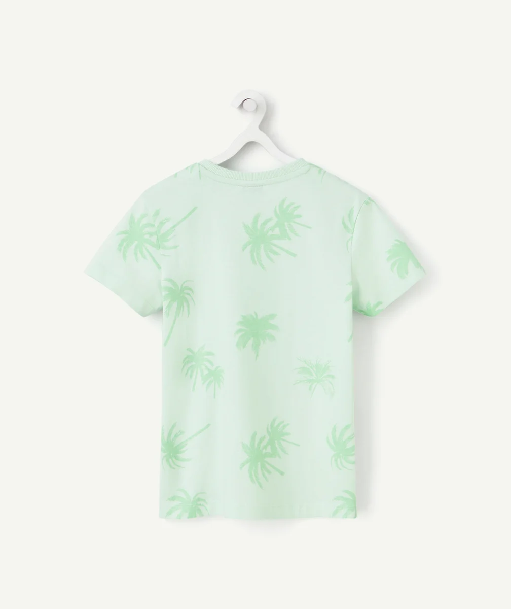 T-SHIRT MANCHES COURTES GARÇON EN COTON BIO VERT AVEC PALMIERS