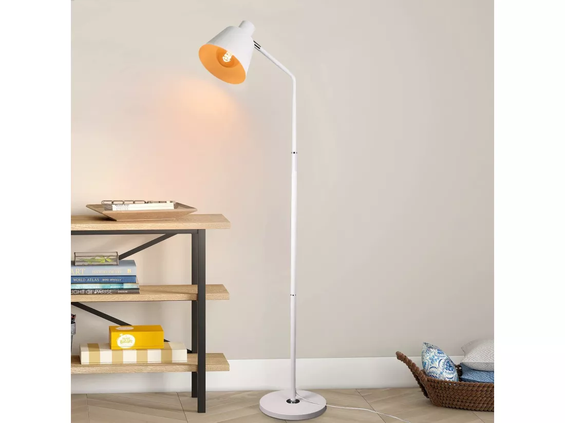 NETTLIFE Lampe sur pied pour salon, lampe debout vintage - 166 cm, design rétro, lampe sur pied blanche en métal avec douille E27, maximum 40 W
