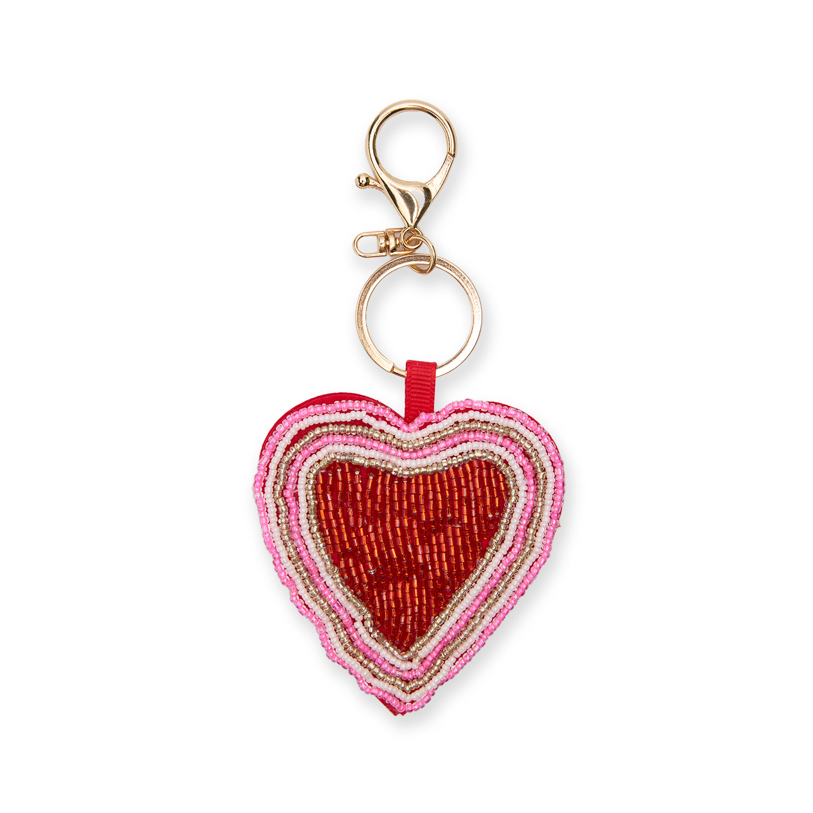 Rode kralen bagcharm met roze details