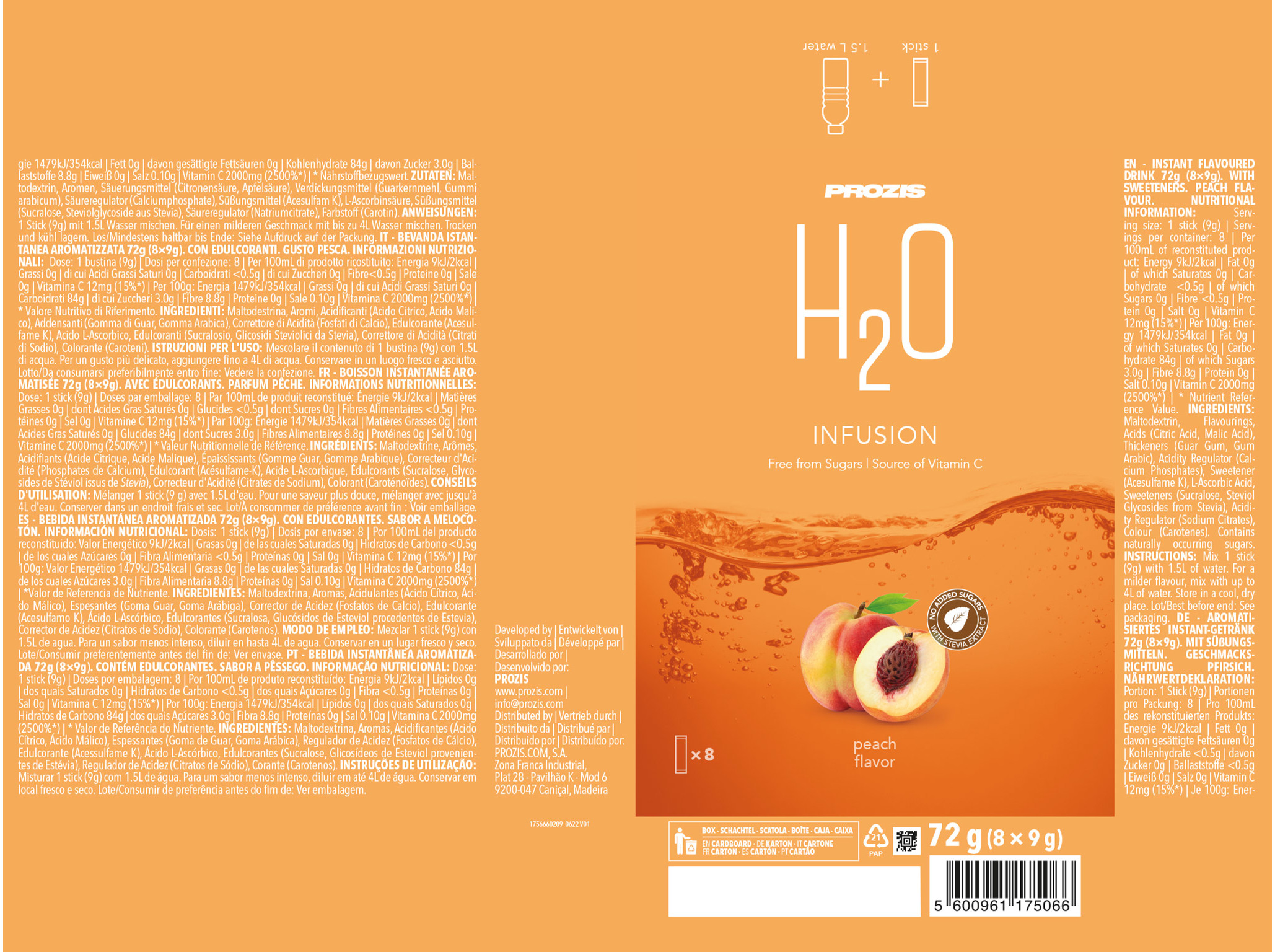 BEBIDA INSTANTÂNEA H2O PROZIS PÊSSEGO 72G (8X9G)