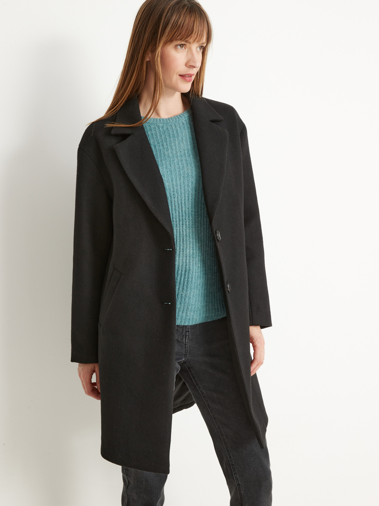 Manteau droit 13% laine longueur 3/4