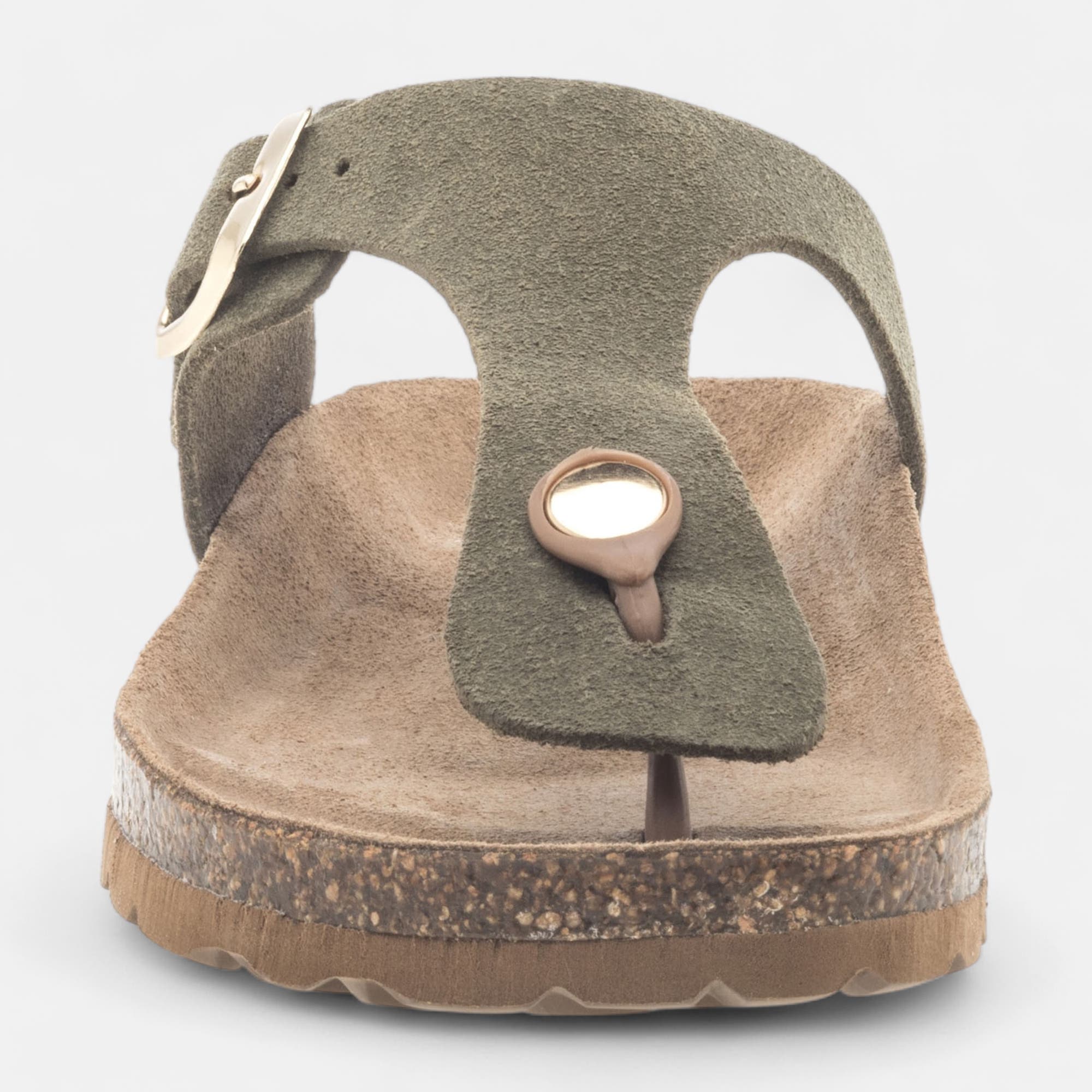 Mules semelle liège Femme en cuir kaki