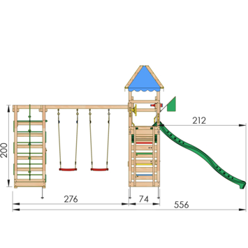 Speeltoestel Jungle Gym Explorer douglas met glijbaan donker groen en 2-klimrek module