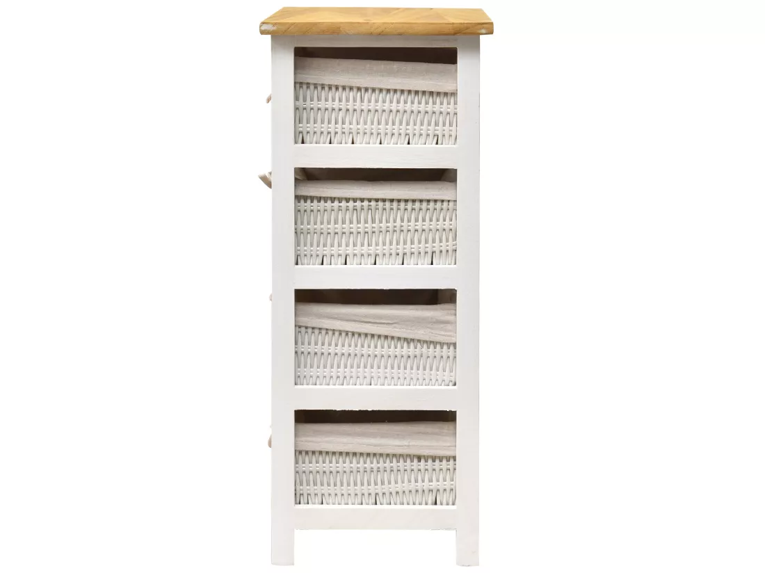 Commode Meuble 8 Tiroirs Bois Osier Blanc Marron 71x51x30