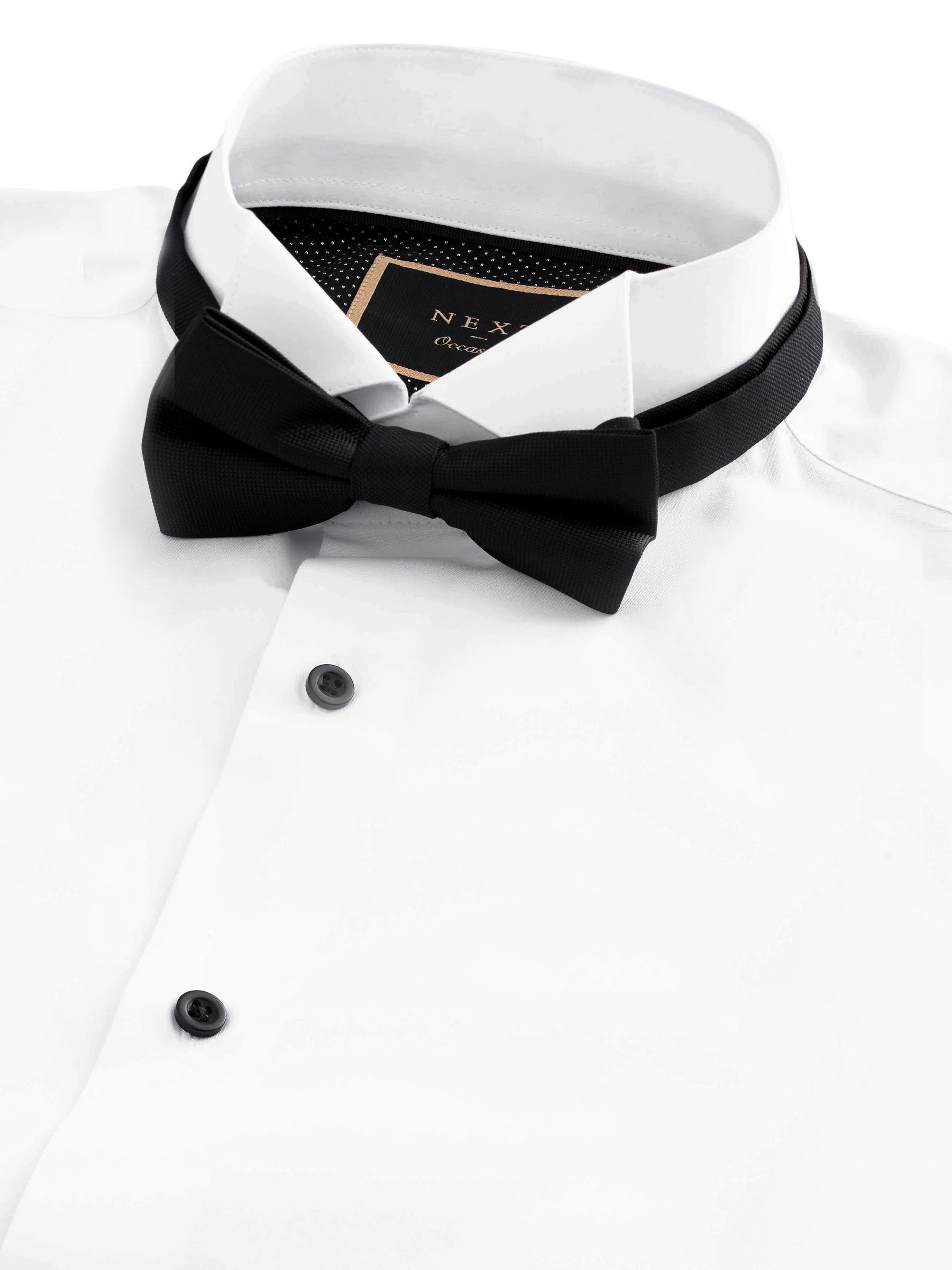 Wit/zwart - Slim Fit - Set van overhemd met enkele manchet en een vlinderstrik