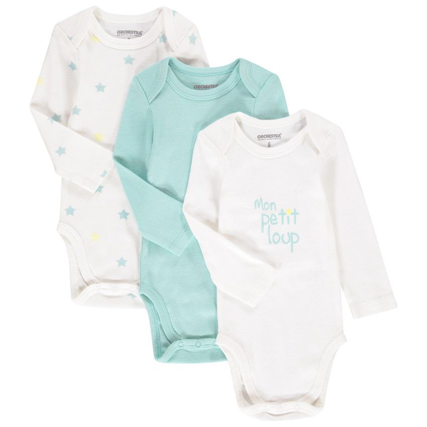 Lot de 3 bodies manches longues fantaisies - Ecru
