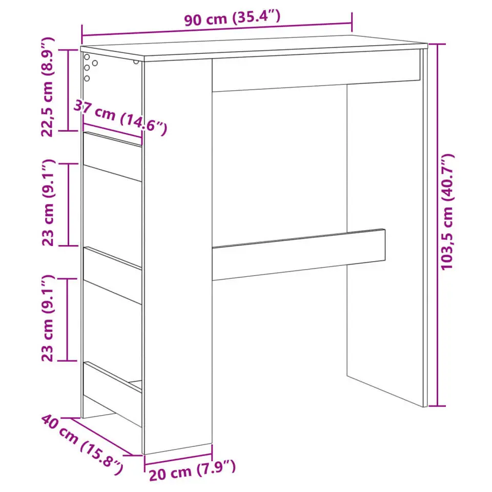 vidaXL - Bartafel met opbergruimte - Gerookt eiken - Bewerkt hout - 90x43 cm