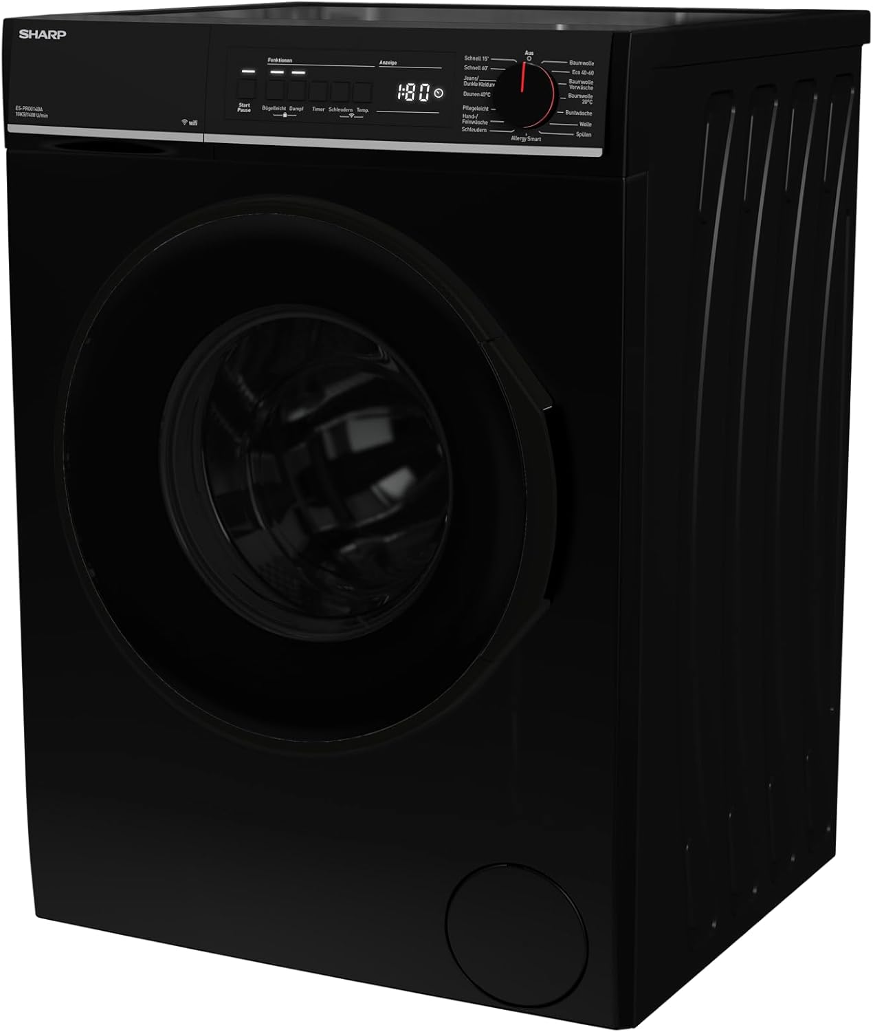 SHARP ES-PRO014BA-DE Waschmaschine Frontlader, 10kg, 1400U/min, Smarte Bedienung durch Veezy App, Dampffunktion, Inverter, 15 Programme, AquaStop, Schwarz