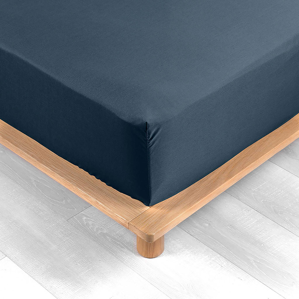 Drap housse percale bleu 160x200cm