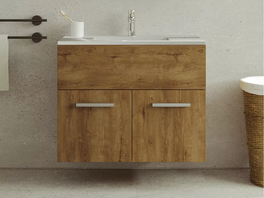 Meuble simple vasque suspendu - Coloris naturel foncé - 60 cm - CLAUDIA II